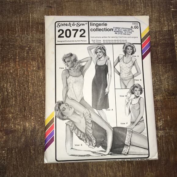 Stretch & Sew Sewing Pattern 2072 Lingerie Collection Nightie Teddy Panty UNCUT - Picture 1 of 3